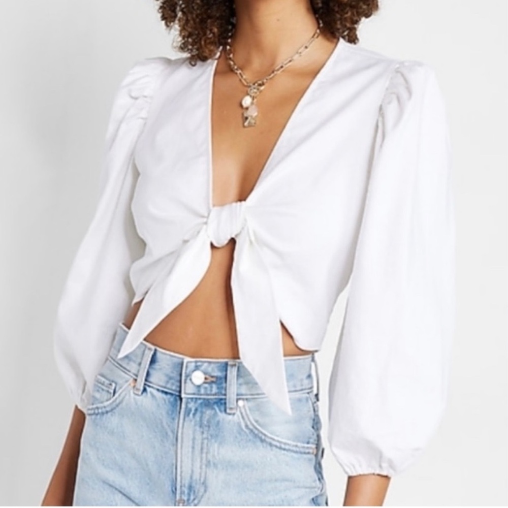 NWOT Express Tie Front Long-Sleeve Linen Crop Top (sz XS)